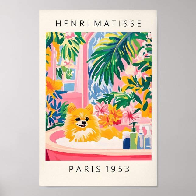 Pomeraniana Em Banheira, Impressão De Arte Canina, (Frente)