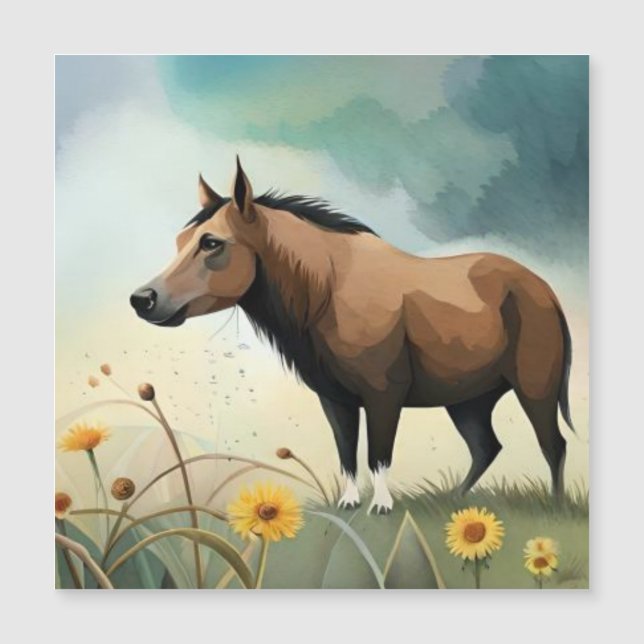 Pônea castanho-branca no campo floral (Frente)