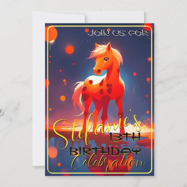 Pôneo Espírito Colorido 35 Convite de Aniversário (Frente)
