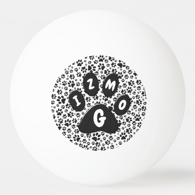 Pong Patas de Cachorro Preto e Branco Bolinha de Ping P (Frente)