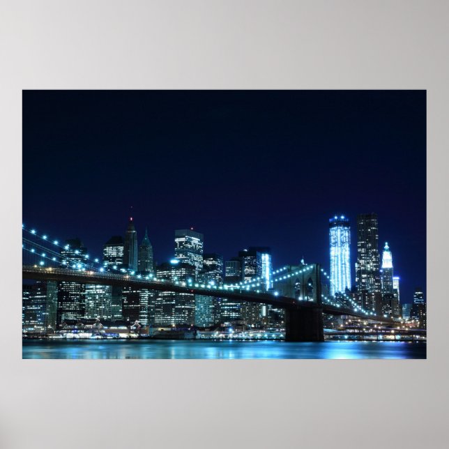 Ponte Brooklyn no Poster noturno (30,00" x 20,00") (Frente)