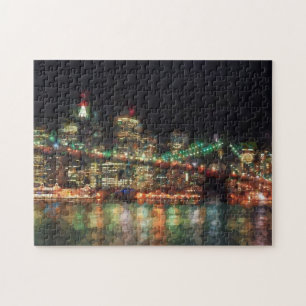 Ponte de Brooklyn no quebra-cabeça da noite