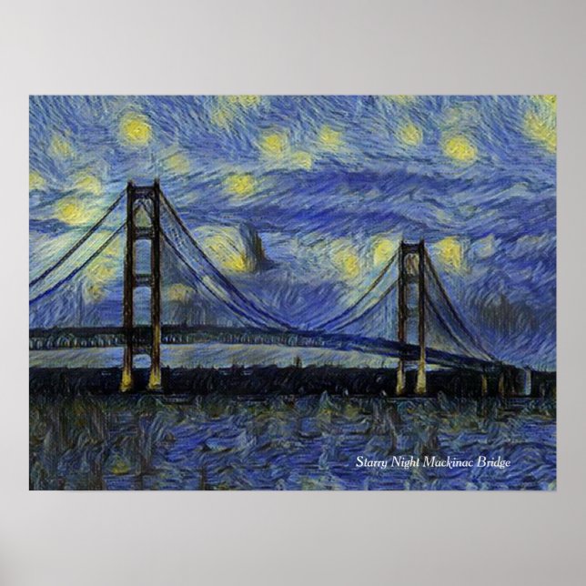 Ponte Mackinac Starry Night Poster (Frente)
