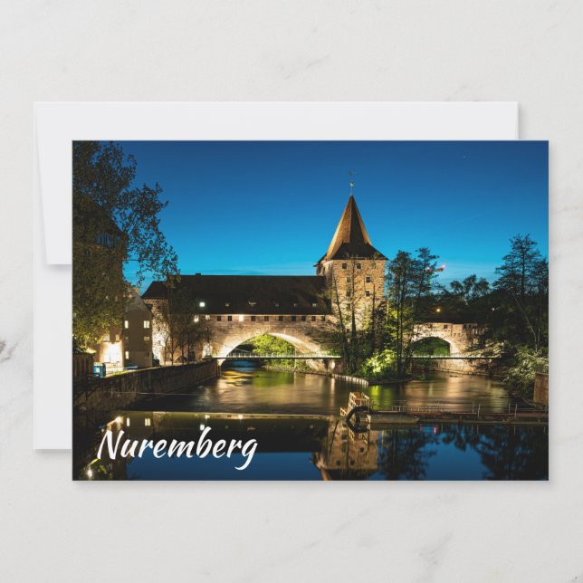 Ponte medieval antiga à noite em Nuremberg (Frente)