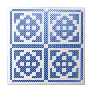 Ponto cruz azul étnico tradicional original