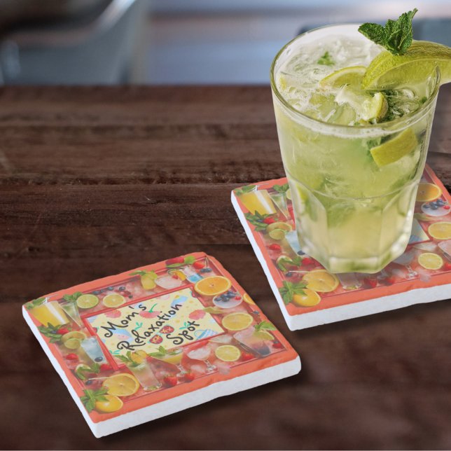 "Ponto de Relaxação de Mães" Porta copos de Pedra  (Criador carregado)