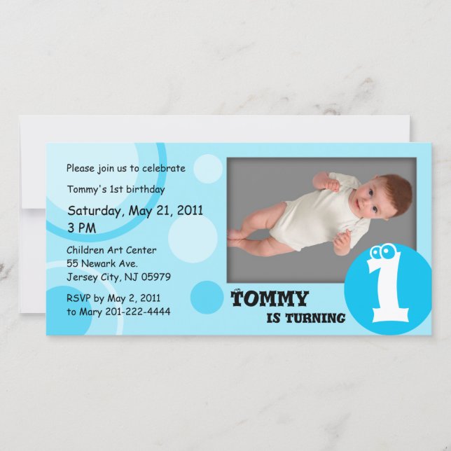 Pontos azuis do Cartão com fotos do aniversário de (Frente)