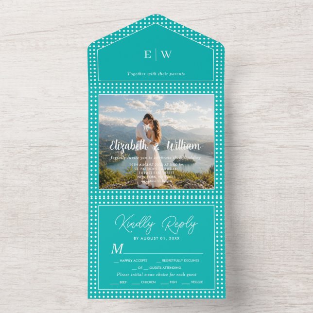Pontos Brancos Polka em Azul Turquesa – Casamento  (Interno)