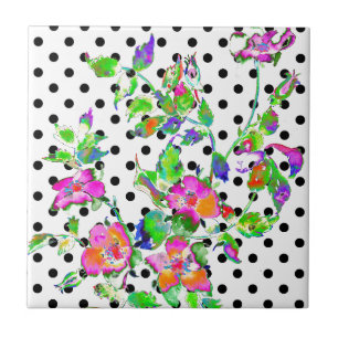 Pontos de polca brancos e    pretos cor-de-rosa