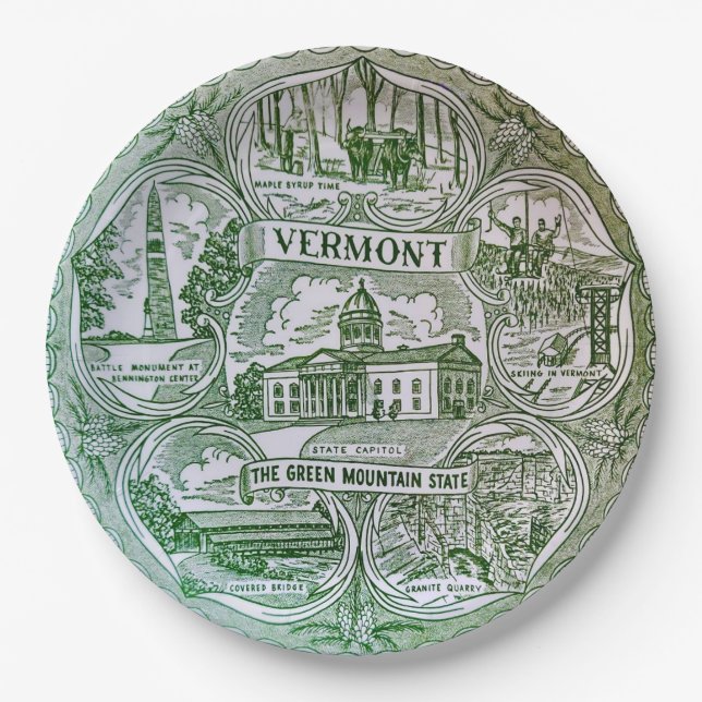 Pontos Turísticos de Vermont em Pratos de Papel (Frente)
