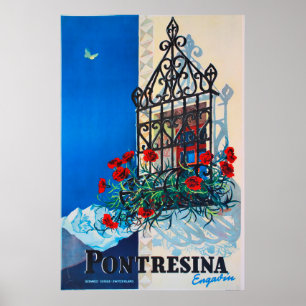 Pontresina, Engadin, suiça, poster do esqui