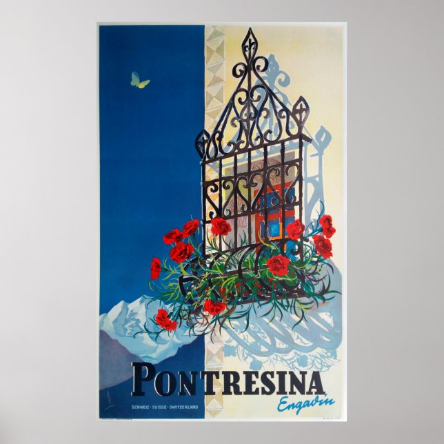 Pontresina - Suiça, Poster Viagens vintage (Frente)