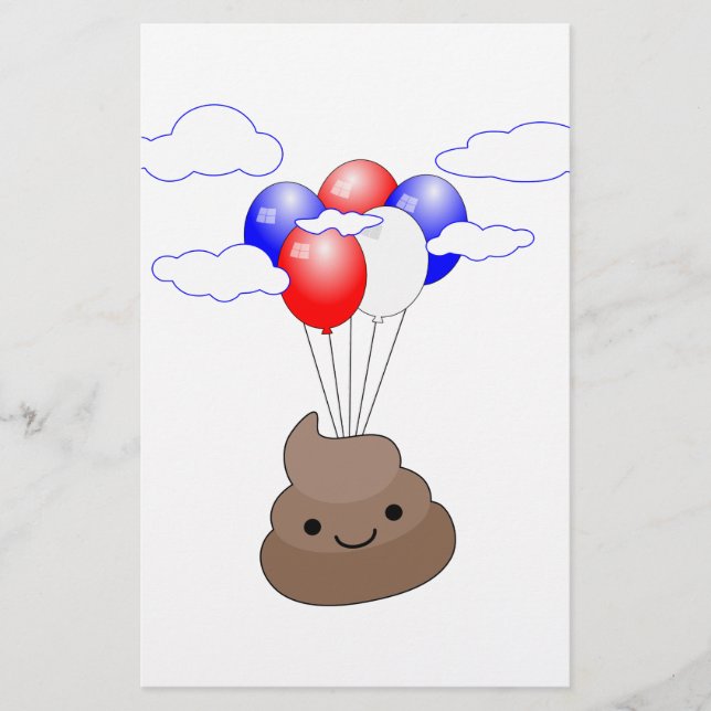 Poo Emoji Voando Com Balões (Frente)