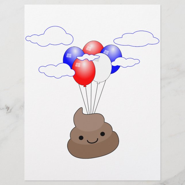 Poo Emoji Voando Com Balões (Frente)