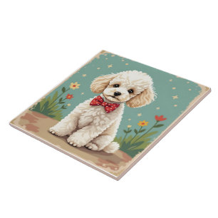 Poodle branco adorável com gravata borboleta