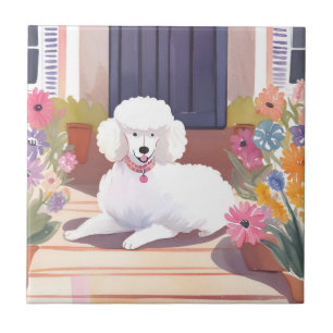 Poodle Branco   Flores Aquarela de Cachorro Pet