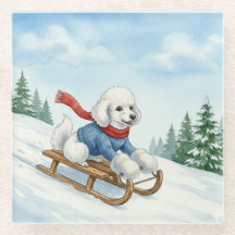 Poodle de Natal no Trenó, Porta-Copos de Vidro