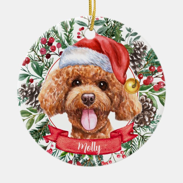 Poodle Dog Enfeites de natal de Papai Noel Persona (Frente)