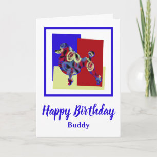 Poodle Dog Red Blue - Cartão de Aniversário amarel