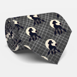 Poodle Elegante em Gravata Xadrez Cinza