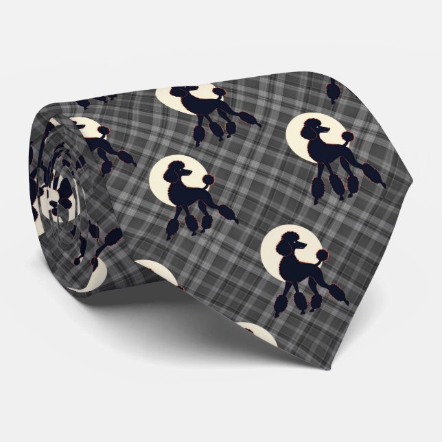 Poodle Elegante em Gravata Xadrez Cinza (Rolled)