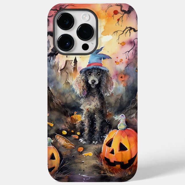 Poodle Halloween Com Pumpkins Assustado (Verso)