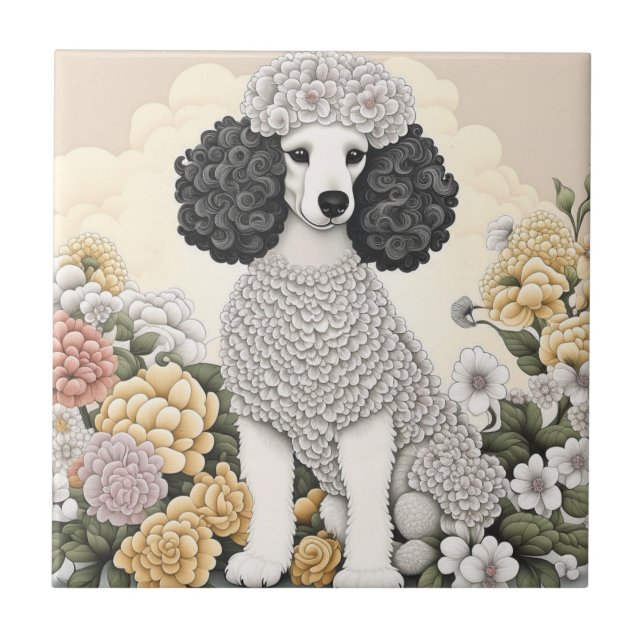 Poodle in Whimsical Flowers (Frente)