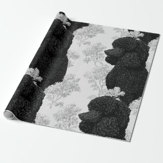 Poodle Preto e Branco e Papel de Embrulho Botânico