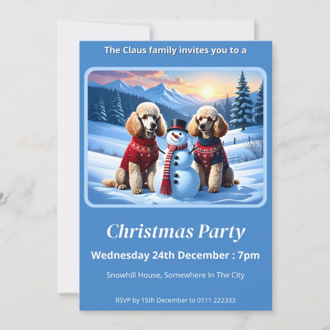 Poodles e Snowman Convite para o Natal (Frente)