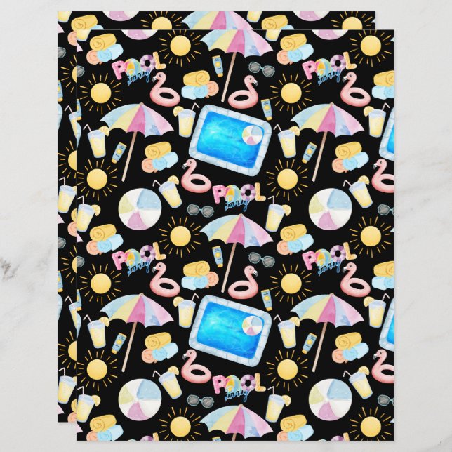 Pool Party Scrapbook Paper in Black (Frente/Verso)