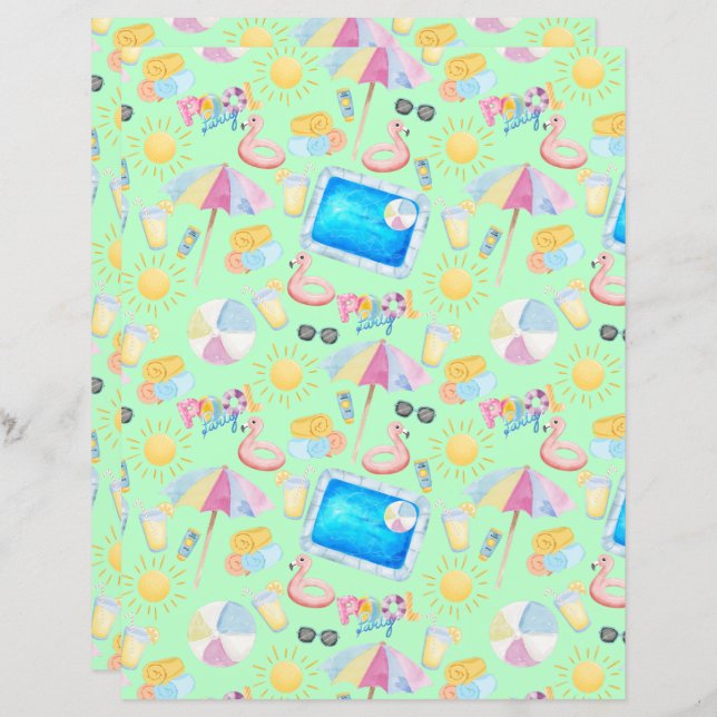 Pool Party Scrapbook Paper in Green (Frente/Verso)