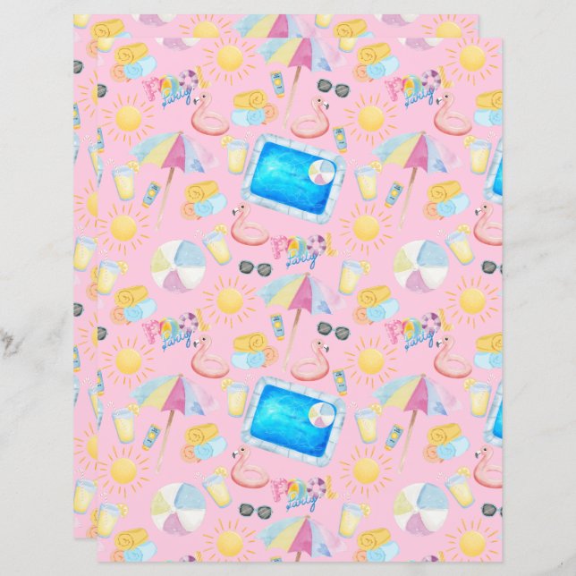 Pool Party Scrapbook Paper in Pink (Frente/Verso)
