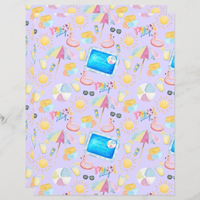 Pool Party Scrapbook Paper in Purple (Frente/Verso)