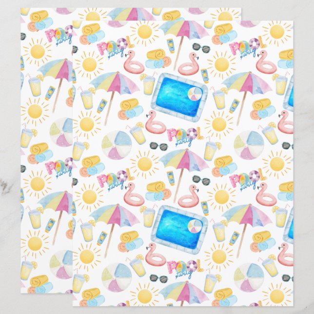 Pool Party Scrapbook Paper in White (Frente/Verso)