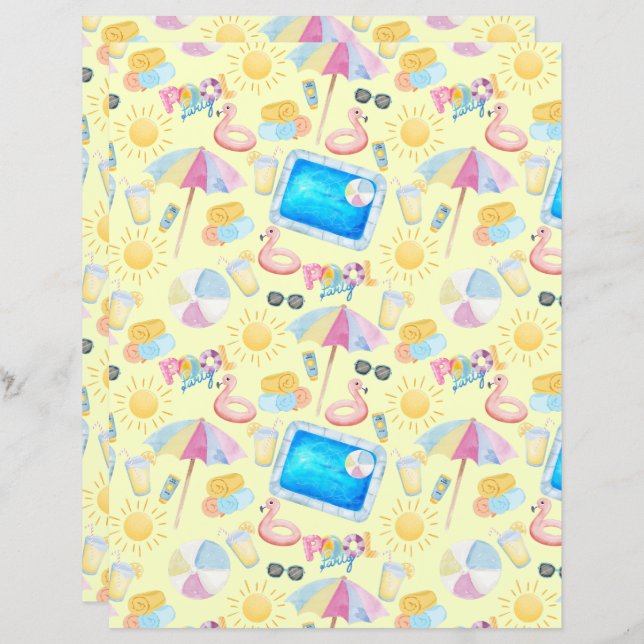 Pool Party Scrapbook Paper in Yellow (Frente/Verso)