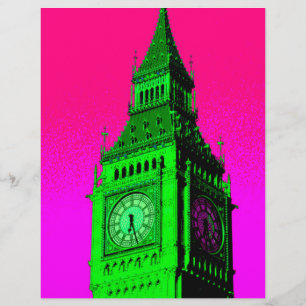 Pop Art Big Ben London Viagem cor-de-rosa verde