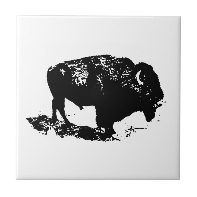 Pop Art Black White Buffalo Bison Silhouette (Frente)