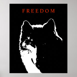 Pop Art Black White Motivation Wolf Poster