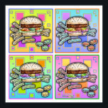 Pop Art HAMBURGER POSTERS - IMPRESSÕES<br><div class="desc">HAMBURGER pop com FRIES. Um gráfico clássico do estilo pop da All American Burger & French Fries - Um pão de semente de sésamo e batatas fritas de picles como lados! Retro e divertido, perfeito para restaurantes, jantares e cozinha doméstica. Nada faz tanto parte da pop americana como um Hamburger...</div>