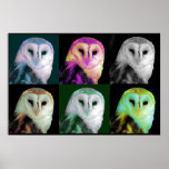 Pop Art Owl Poster<br><div class="desc">impressão de poster excelente com aparência de,  feito em estilo pop,  com uma coruja em 6 cores diferentes. Na moda e excelente para qualquer amante de pássaros.</div>