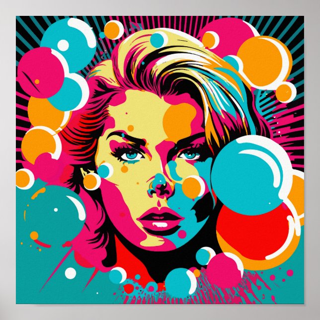 Pop Art Portrait - Vibrant Woman's Face Poster Art (Frente)