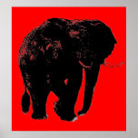 Pop Art Red Black Elephant Poster<br><div class="desc">Pop de Efeito de Tinta Digital - Trabalho de arte de Software para Animais Africanos</div>