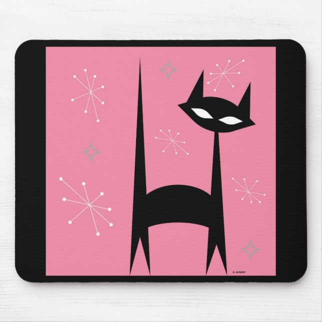 pop art retro Mousepad do gato preto do 50 (Frente)