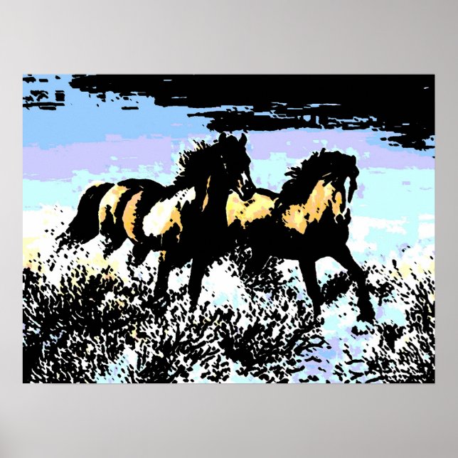 Pop Art Running Horses Impressão Poster (Frente)