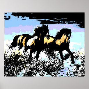 Pop Art Running Horses Impressão Poster