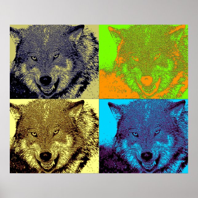 Pop Art Wild Wolf em Snow Trabalho de arte Poster  (Frente)