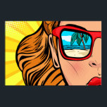 Pop Art Woman em óculos de sol na praia Poster<br><div class="desc">Uma legal pop de arte em óculos de sol com a praia refletindo em seus óculos. Excelente com uma simples estrutura preta.</div>