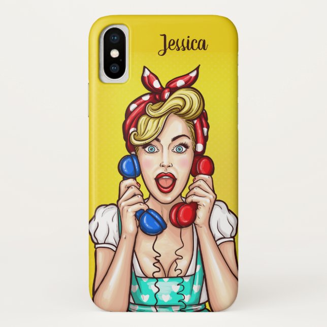 Pop Art Woman nome personalizado capa de telefone (Verso)