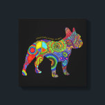 pop de Canvas de arte "Peace Love & Boston Terrier<br><div class="desc">Este design único faz um presente de excelente para um fã de Boston Terrier! O padrão psicodélico colorido é vibrante e definitivamente faz um display atraente para os olhos. Estúdio Design DoggyStyle,  comemorando o melhor amigo do ser humano! © 2014 DoggyStyle Design Studio</div>