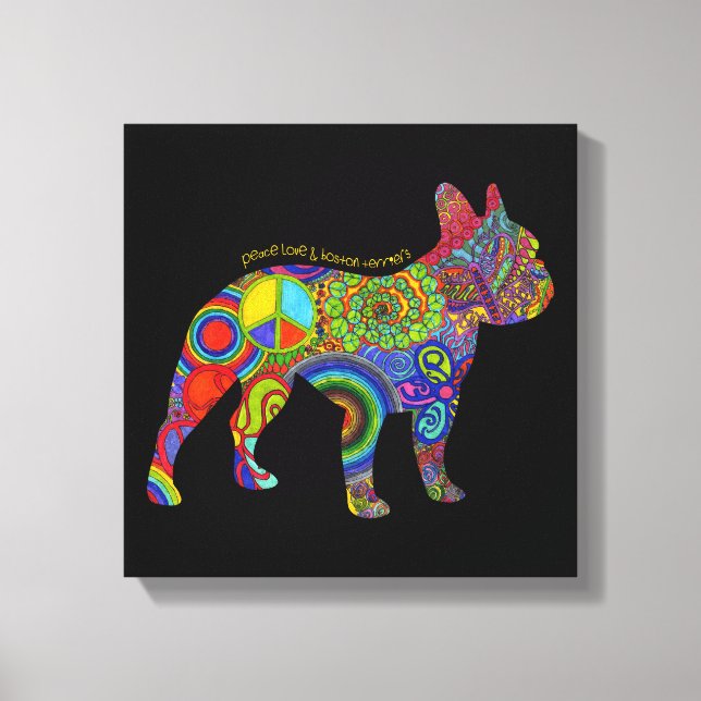 pop de Canvas de arte "Peace Love & Boston Terrier (Frente)